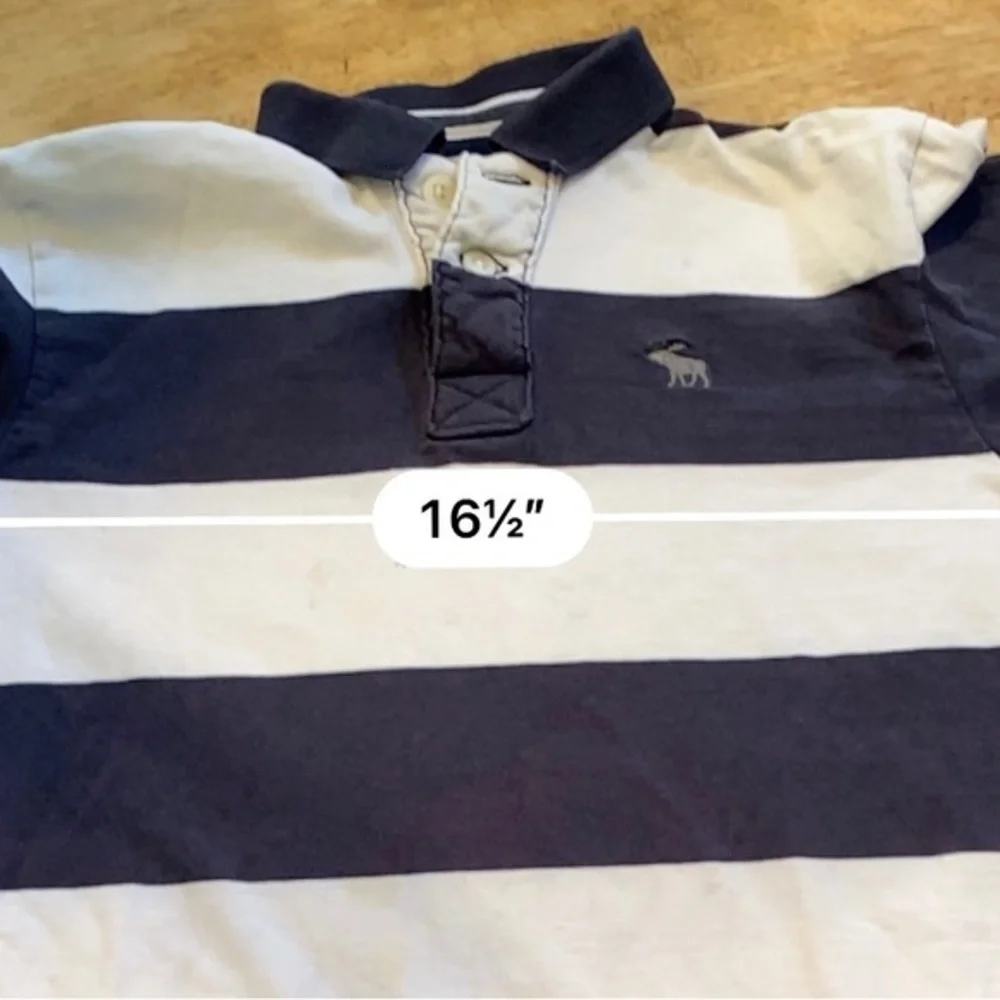 Abercrombie Boy’s Medium Navy/White Wide‎ Stripe 100% Cotton Rugby Pullover